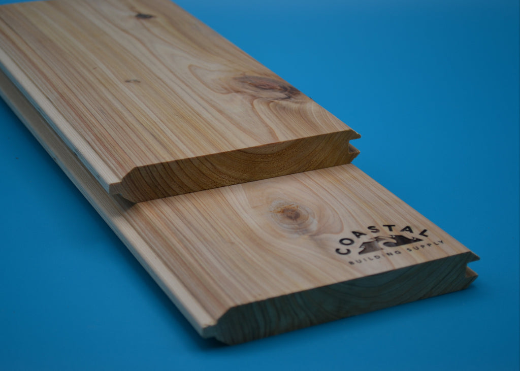1 x 6 Cypress #2 (T&G V-Groove) on blue background