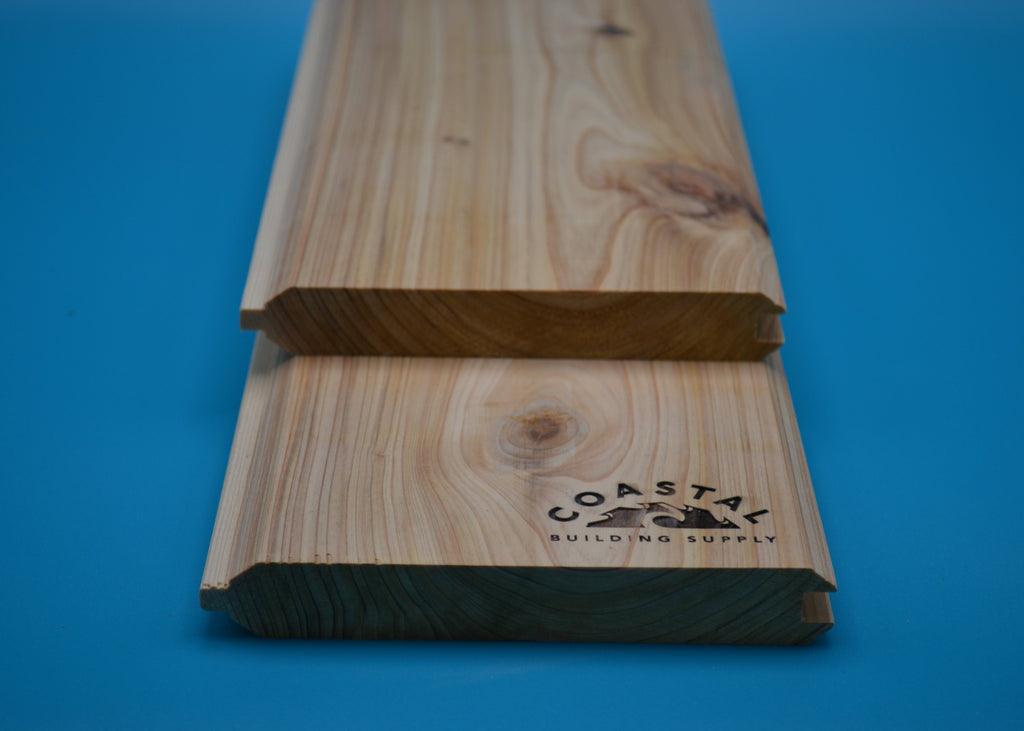 1 x 6 Cypress #2 (T&G V-Groove) on blue background