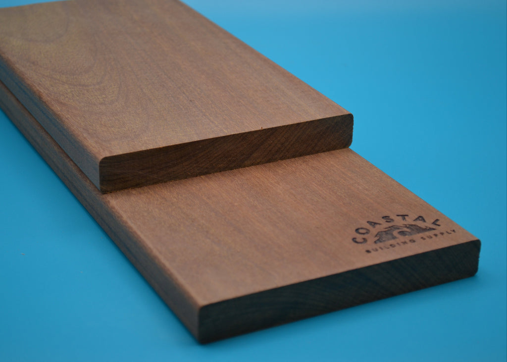 Ipe 1x6 E4E Decking Planks on blue background
