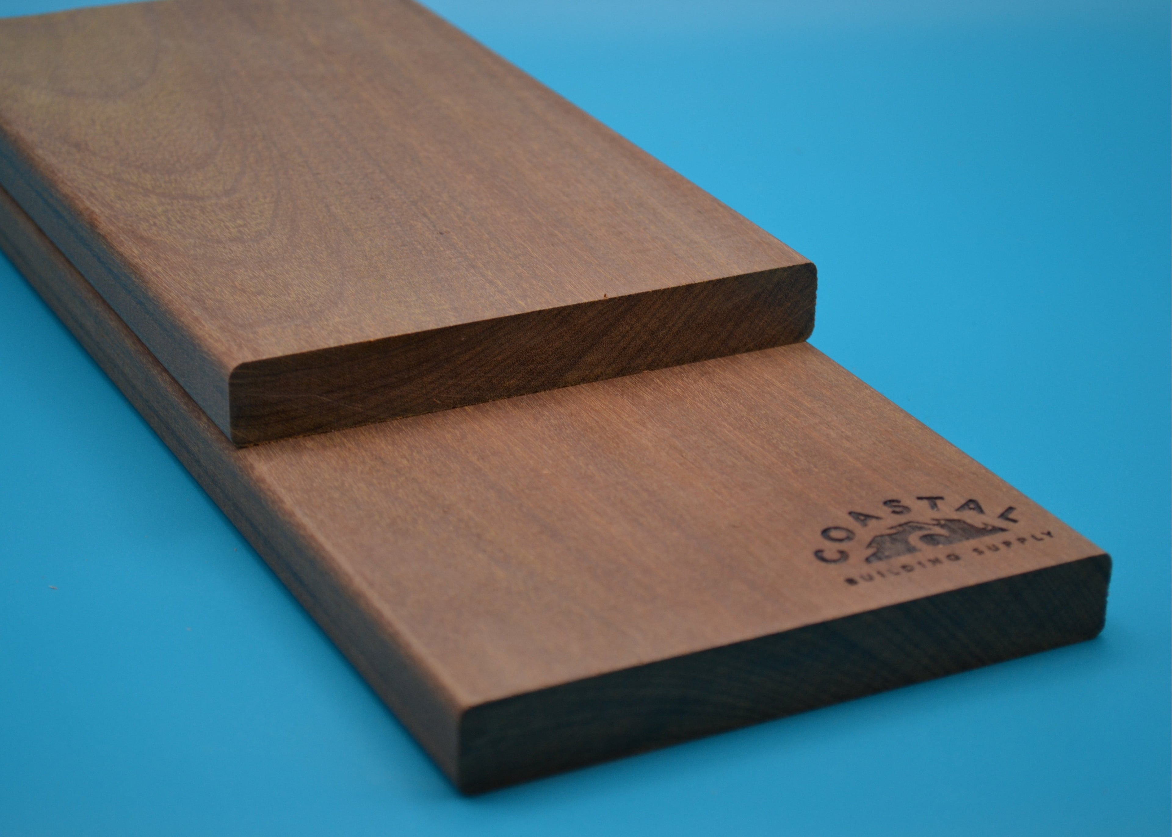 Ipe 1x6 E4E Decking Planks on blue background