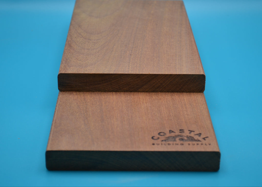 Ipe 1x6 E4E Decking Planks on blue background