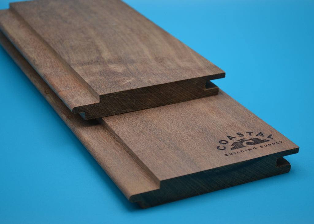Ipe 1x6 Hidden Nail T&G Planks on blue background