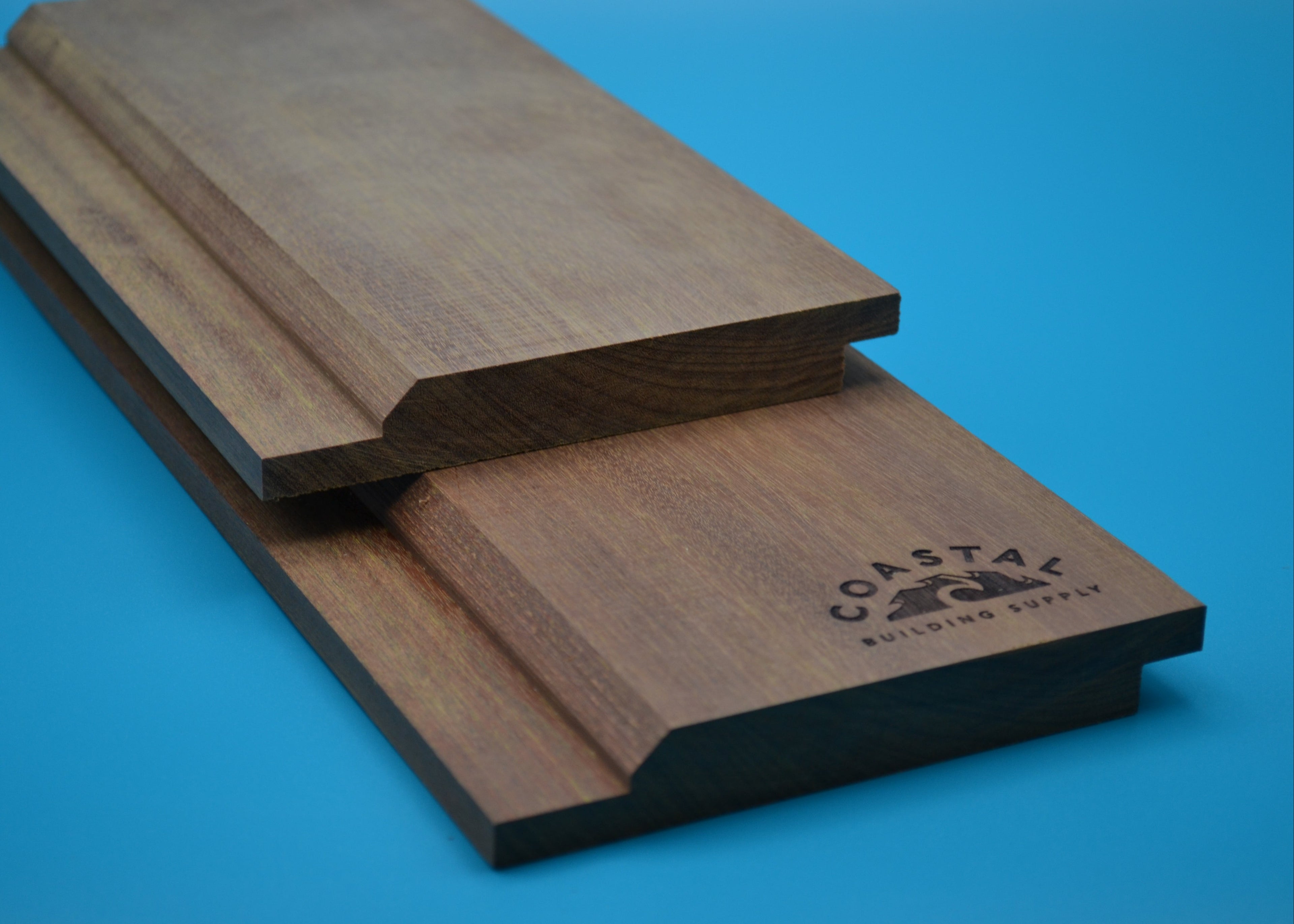 Ipe 1x6 K-Lap Planks on blue background