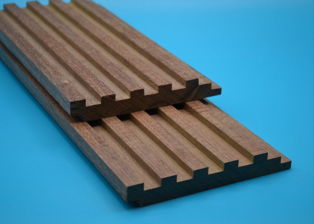 Ipe 1x6 Piano Key Planks on blue background