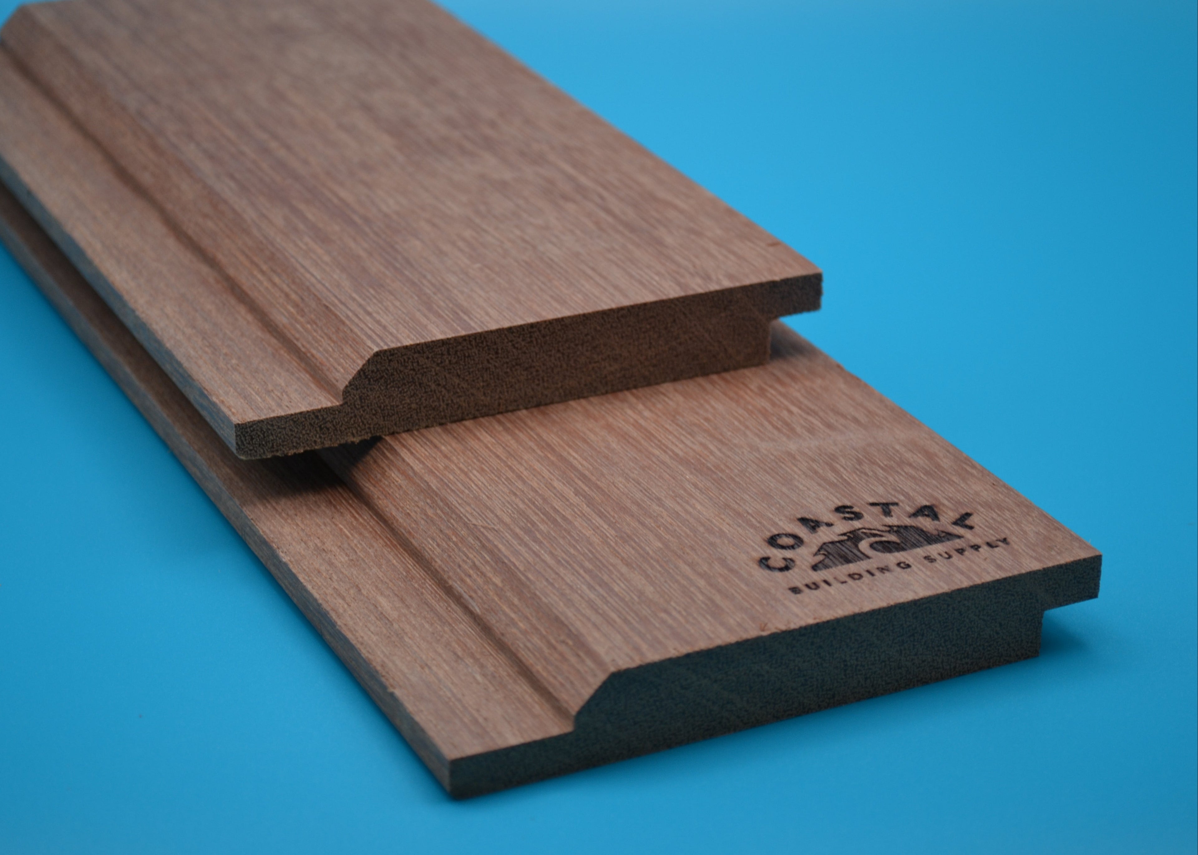 Red Balau 1x6 K-Lap Planks on blue background