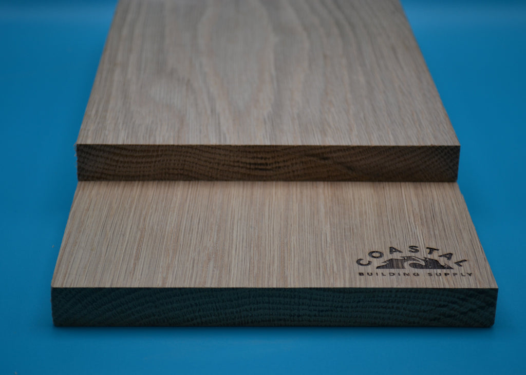 1 x 10 White Oak Wood on blue background
