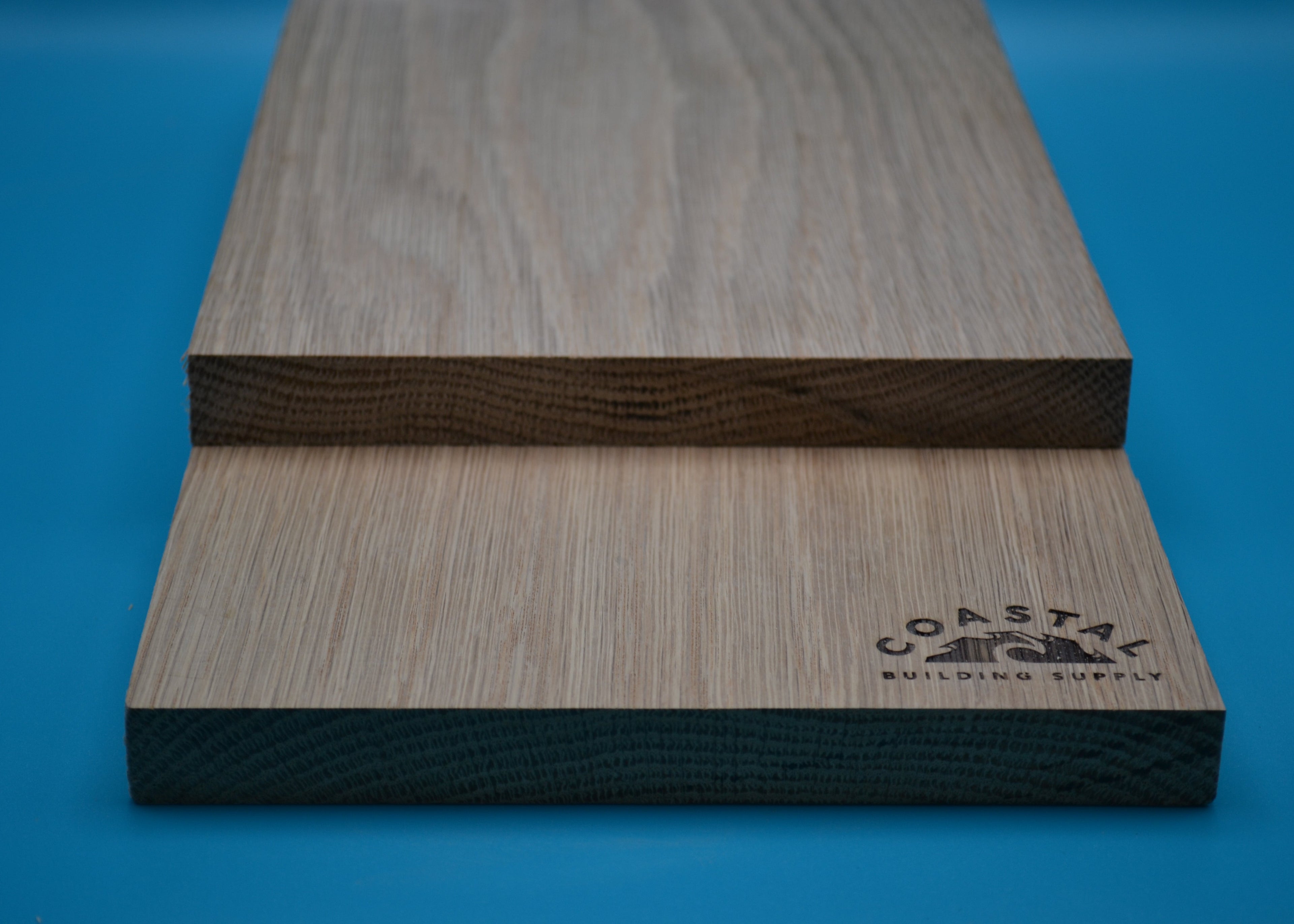 1 x 10 White Oak Wood on blue background