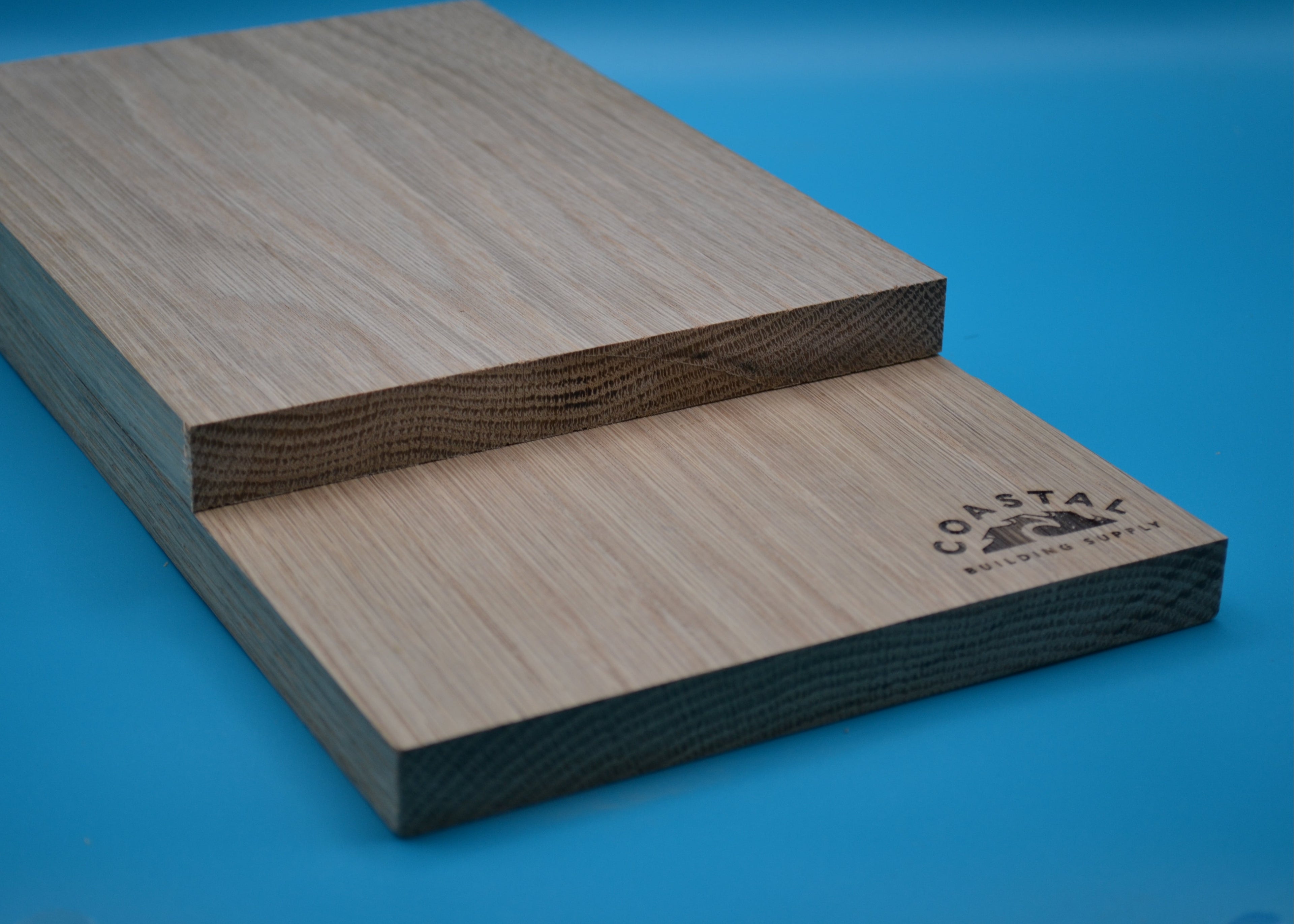 1 x 10 White Oak Wood on blue background