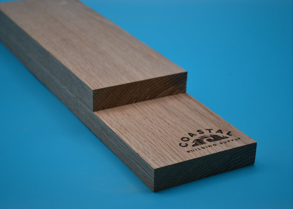 1 x 4 White Oak Wood on blue background