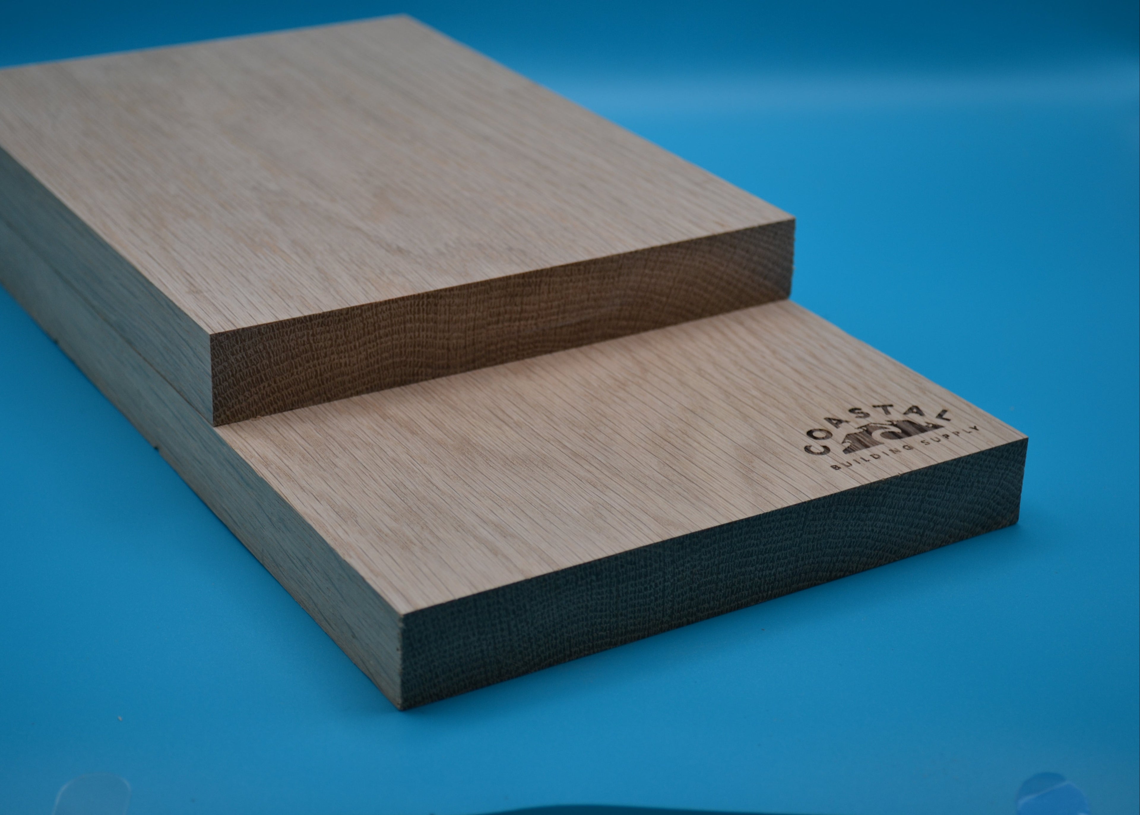 1 x 8 White Oak Wood on blue background