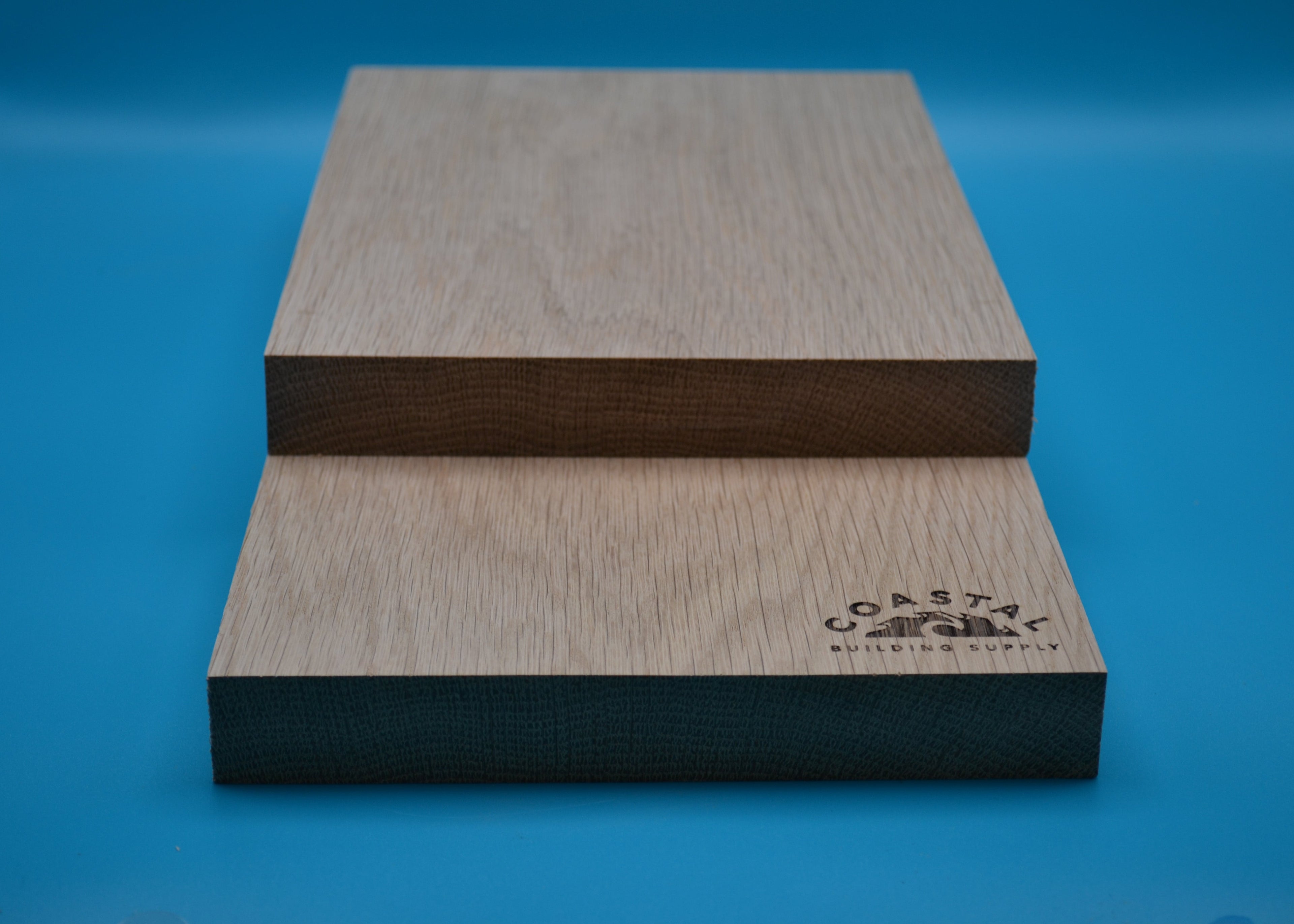 1 x 8 White Oak Wood on blue background