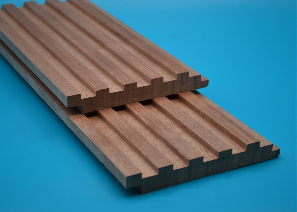 Yellow Balau 1x6 Piano Key Planks on blue background