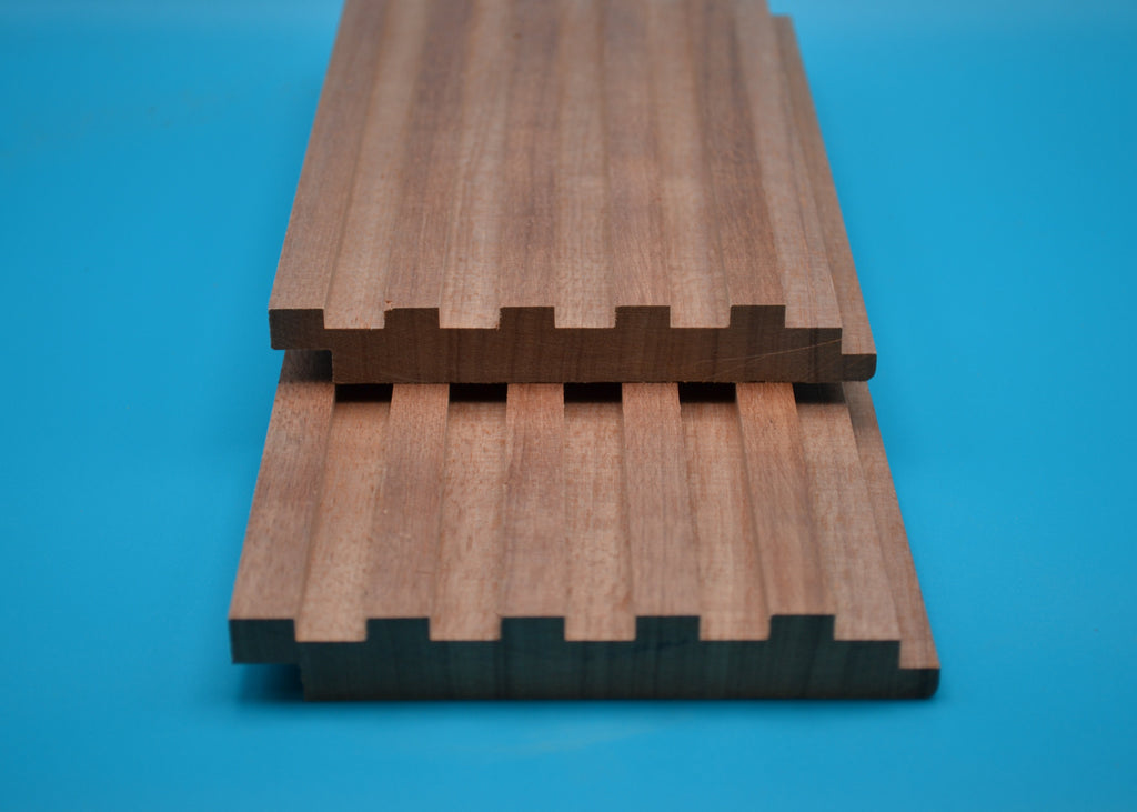 Yellow Balau 1x6 Piano Key Planks on blue background