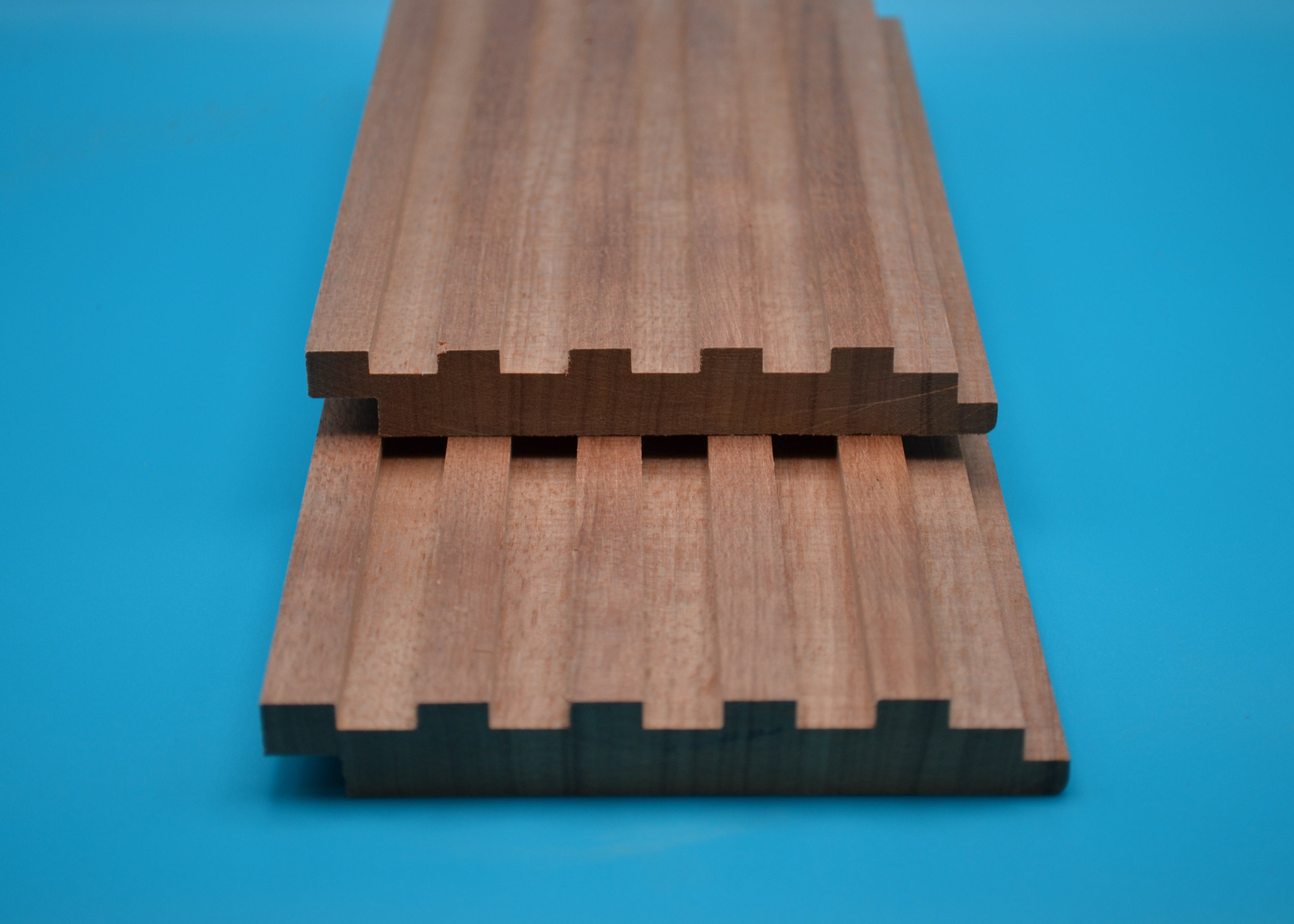 Yellow Balau 1x6 Piano Key Planks on blue background