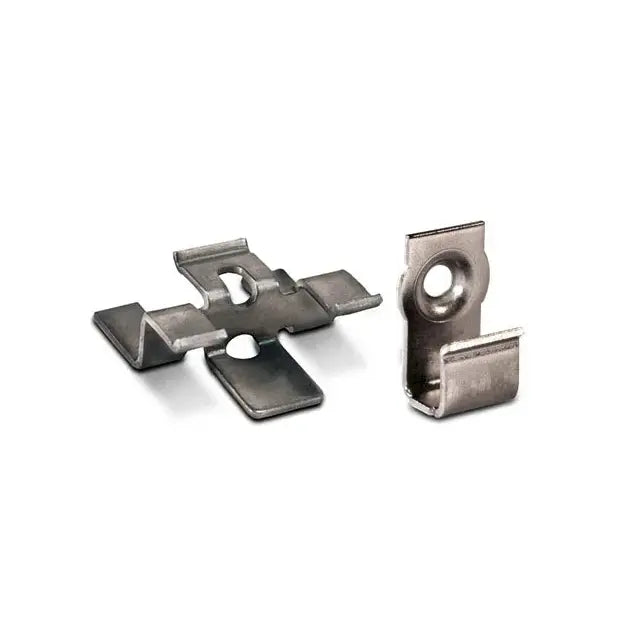 Two metal clips on a white background