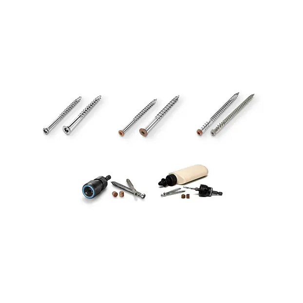 Collection of screws and small tools on a white background